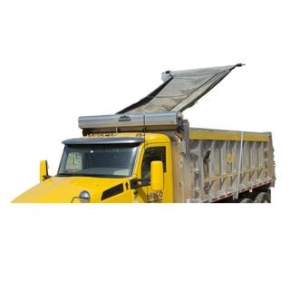 dump truck with raised flip tarp